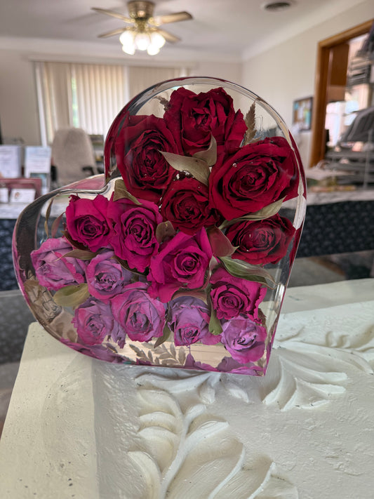 9" Heart Resin Flower Block Wedding & Memorial Flower Preservation