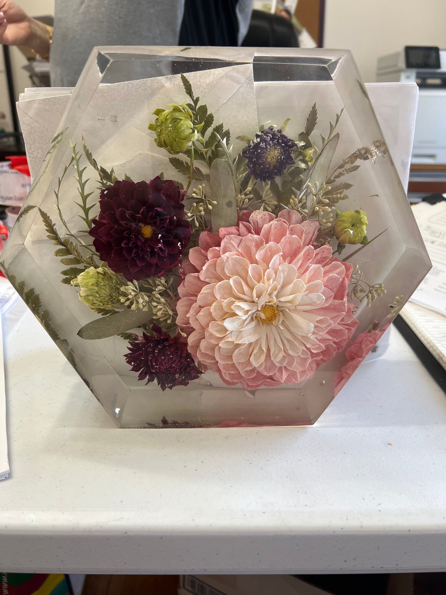 floral preservation memorial flowers resin block keepsake with engraving