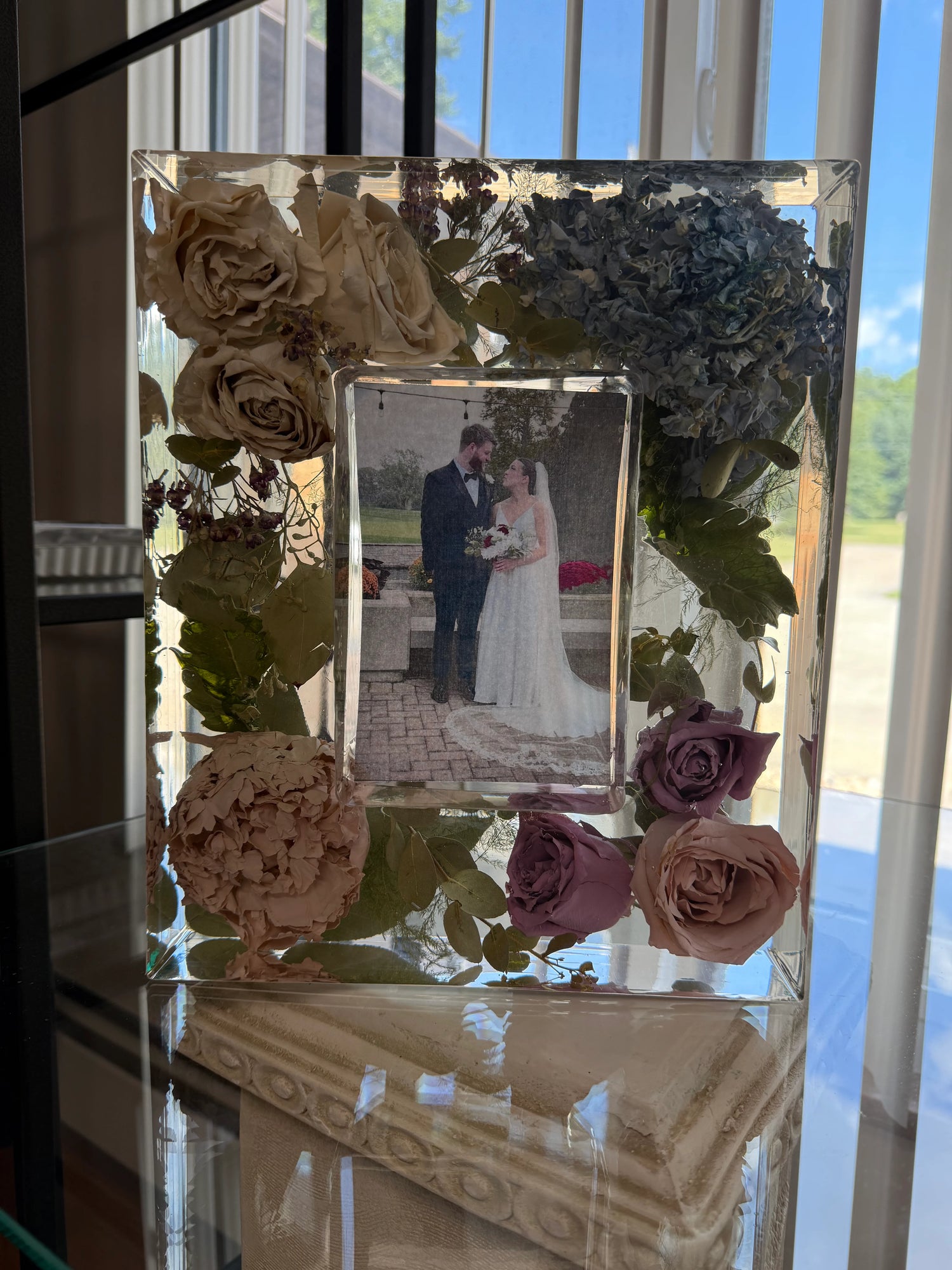 Preserved Flowers Resin Picture Frame 5x5 Custom Floral Keepsake