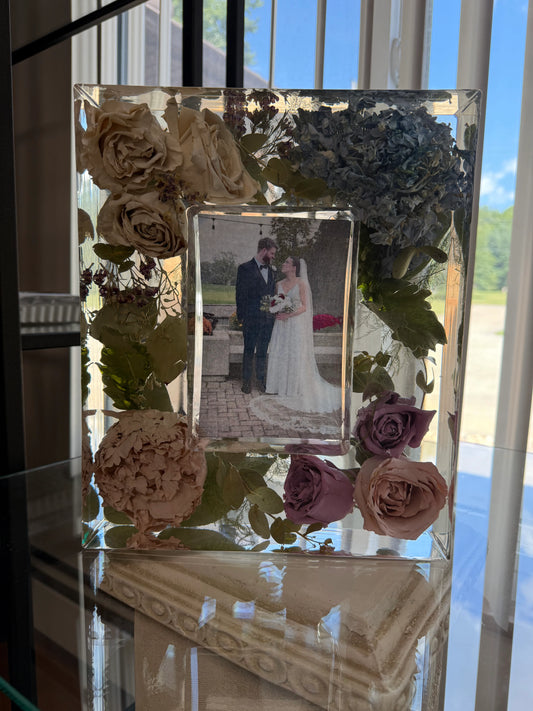 Preserved Flowers Resin Picture Frame 5x5 Custom Floral Keepsake