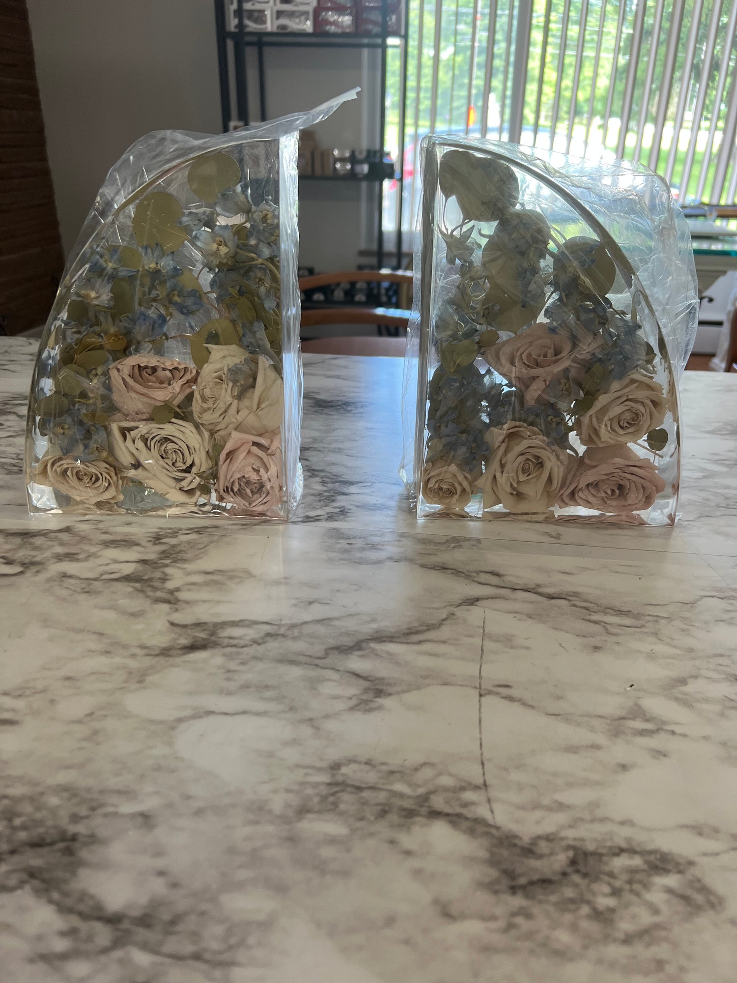 Resin Preserved Floral Bookends (Pair) | Wedding & Memorial Keepsake