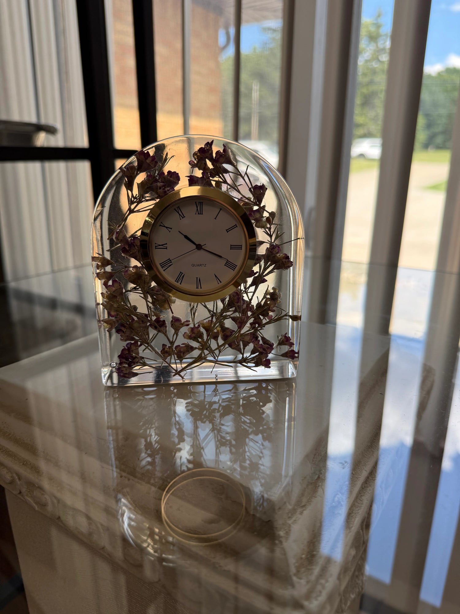 Resin Floral Clock with Preserved Flowers Custom Keepsake