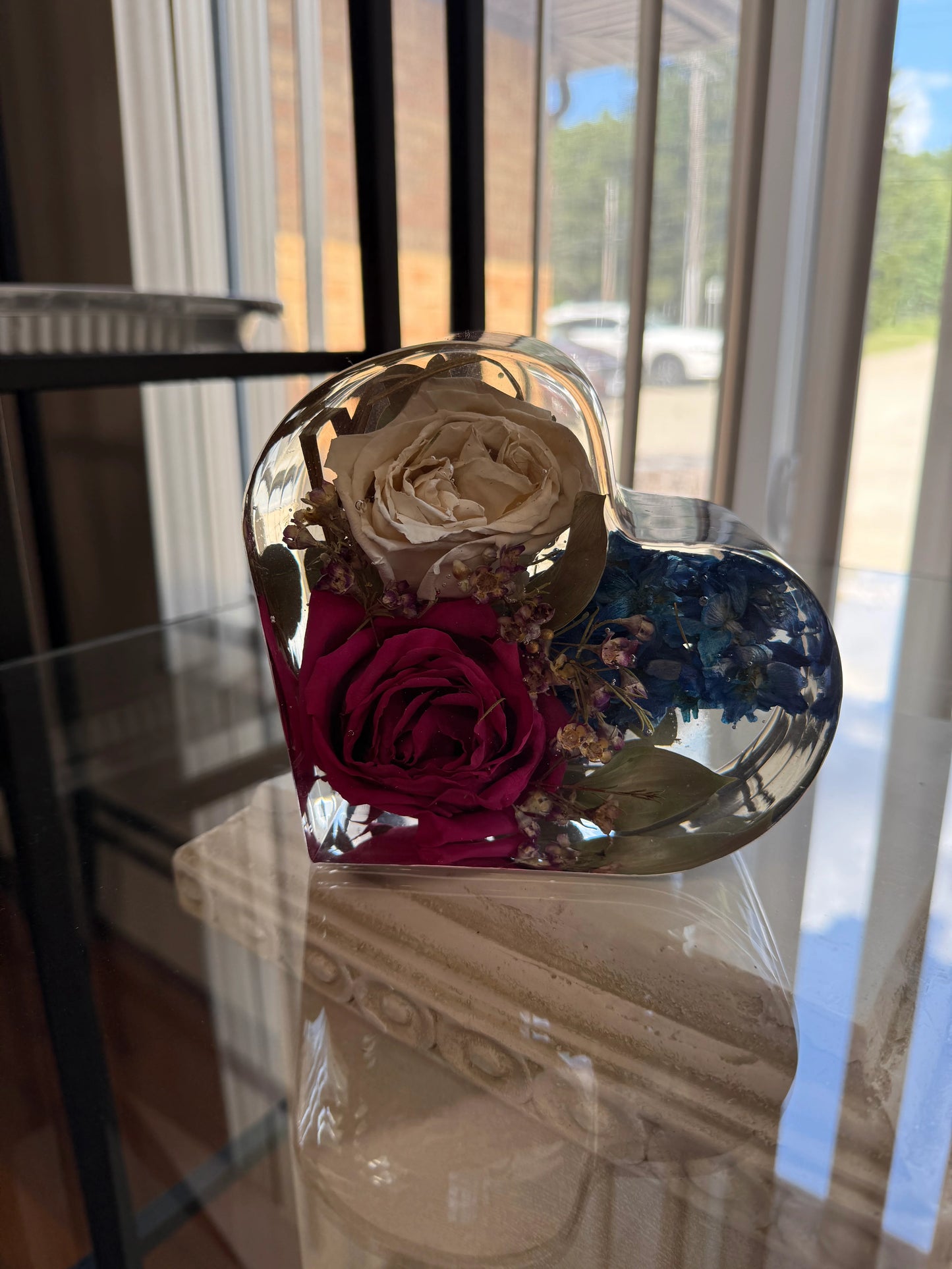 9" Heart Resin Flower Block Wedding & Memorial Flower Preservation