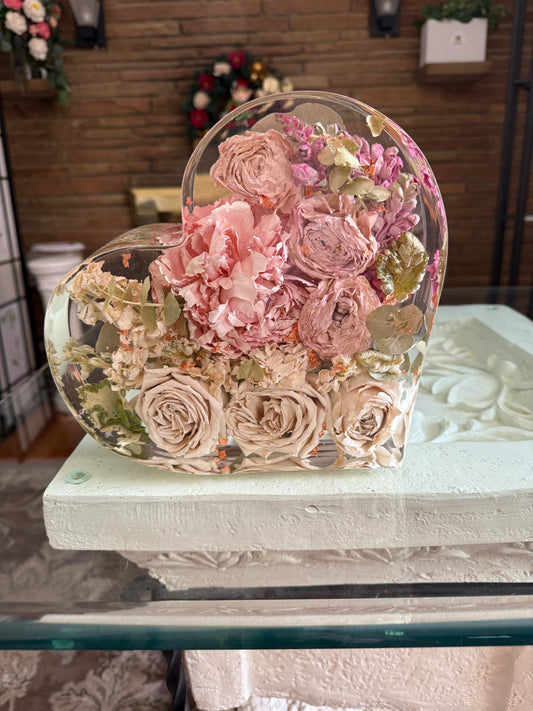 9" Heart Resin Flower Block Wedding & Memorial Flower Preservation