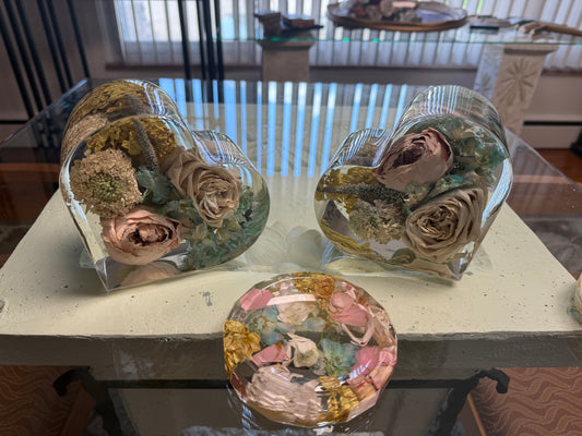 9" Heart Resin Flower Block Wedding & Memorial Flower Preservation