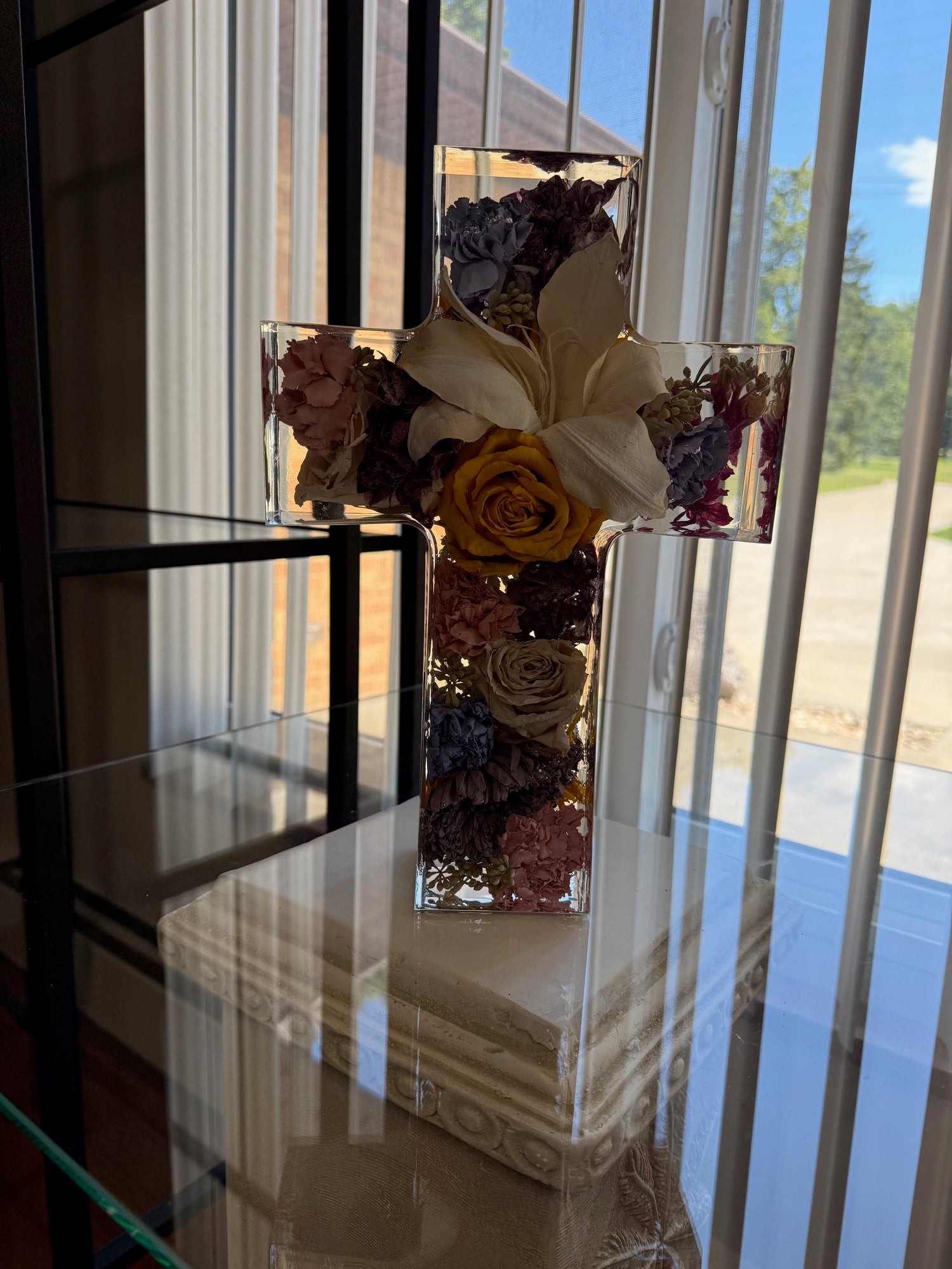 Preserved Floral Resin Cross Wedding, Memorial & Religious Keepsake