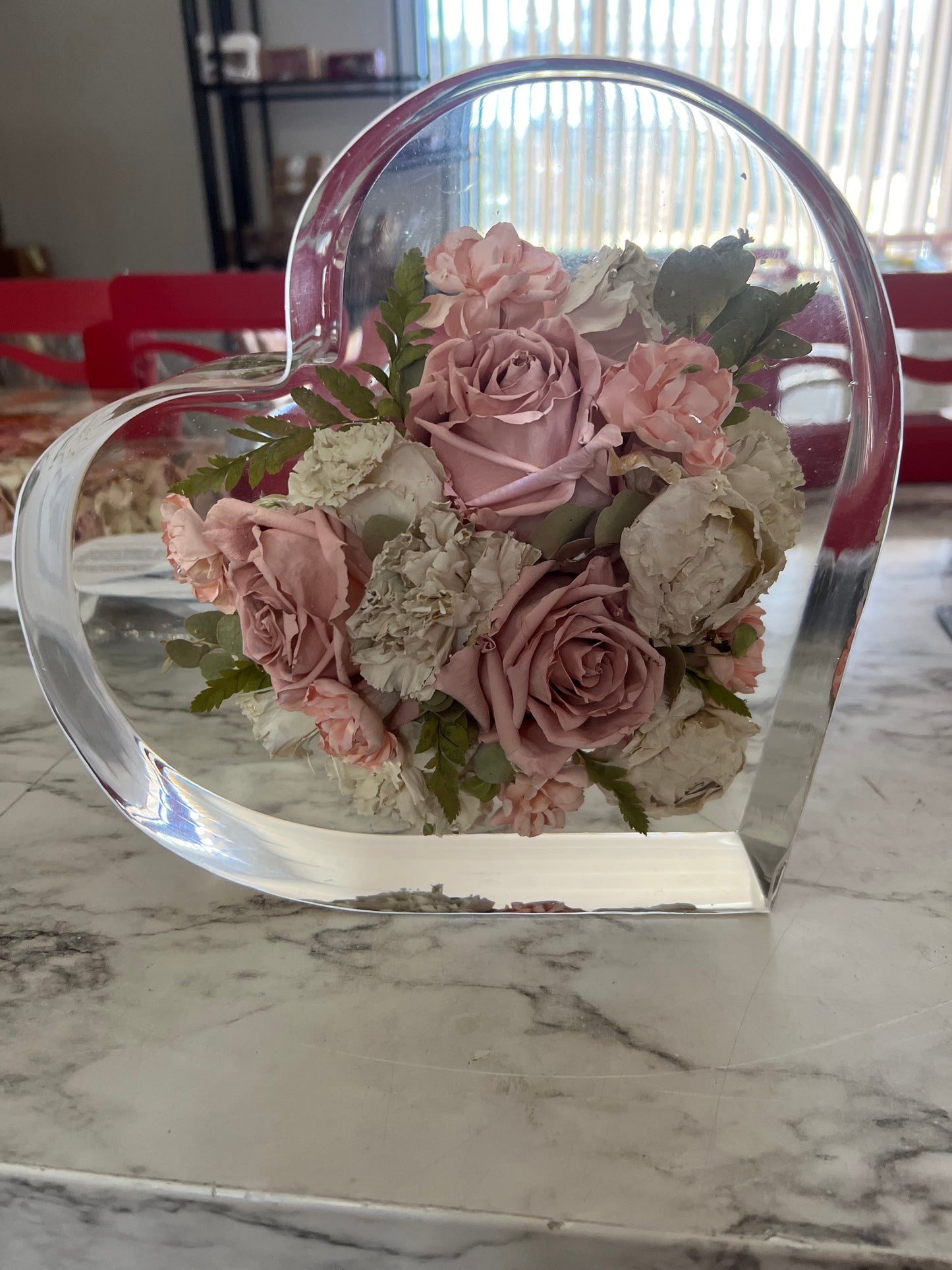 9" Heart Resin Flower Block Wedding & Memorial Flower Preservation