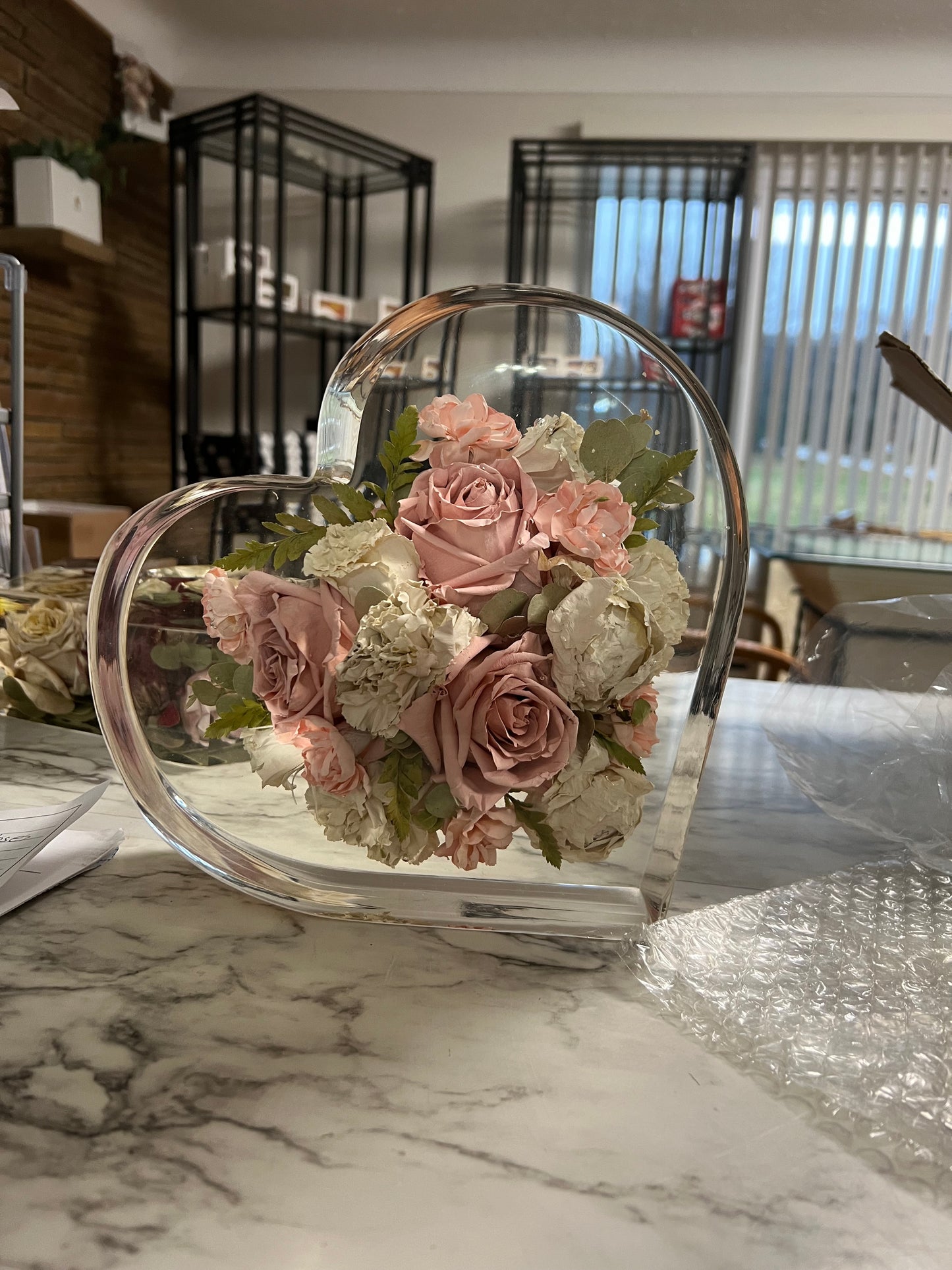 9" Heart Resin Flower Block Wedding & Memorial Flower Preservation